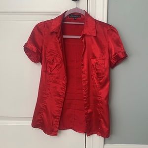 French silky red button up